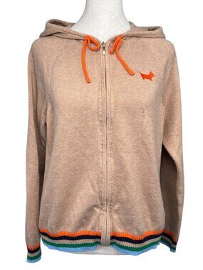 Charter Club Zip Up Hoodie Tan Striped Trim Size Medium